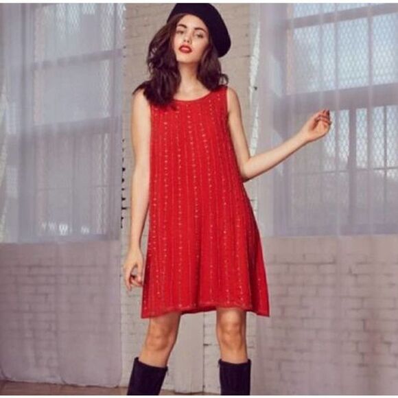 NWT Lost + Wander Boho Hand Beaded Red Swing Dress Crewneck Sleeveless M - Picture 1 of 14